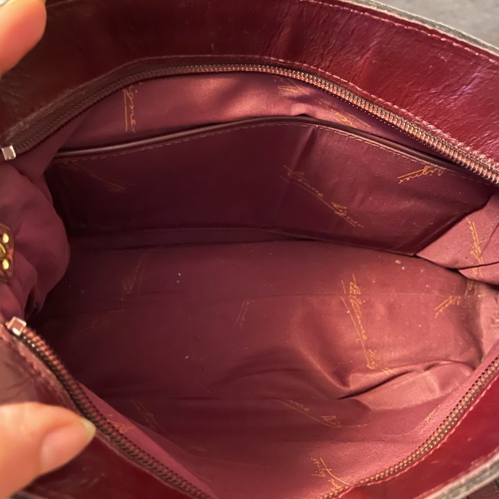 Vintage Etienne Aigner Tan and Burgundy Shoulder Bag Purse - Picture 5 of 8
